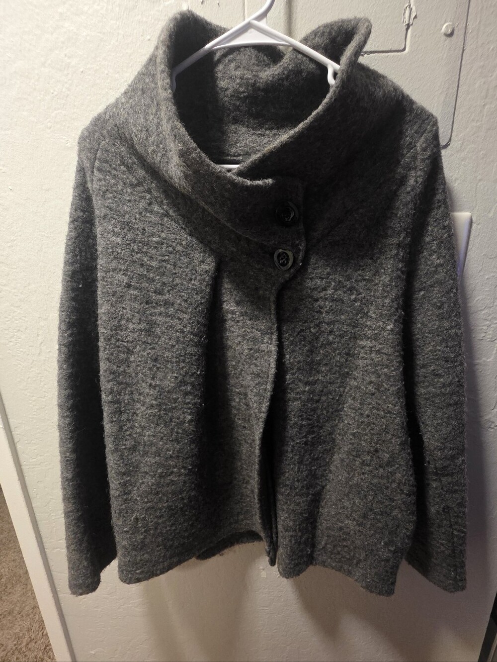 KEYSHA Italy 78% Wool Blend Asymmetrical Funnel Neck Jacket Grey Small EUC Italy